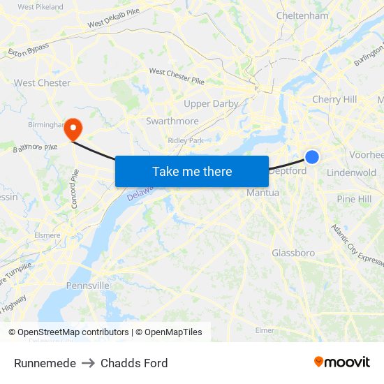 Runnemede to Chadds Ford map