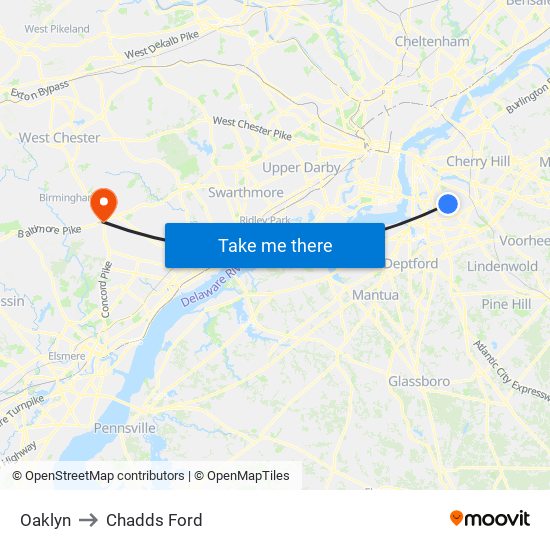 Oaklyn to Chadds Ford map
