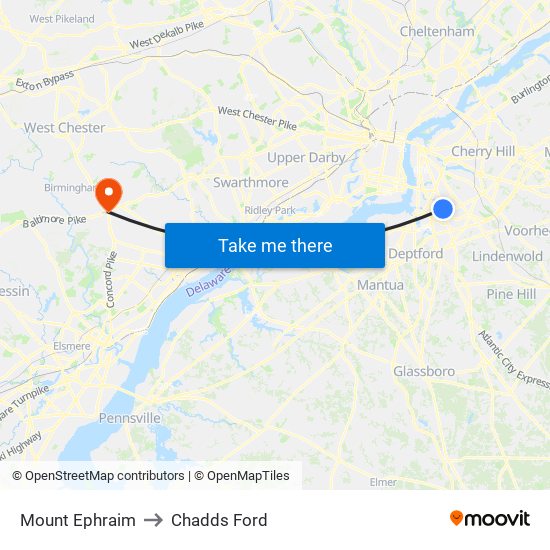 Mount Ephraim to Chadds Ford map
