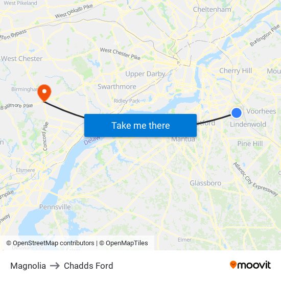 Magnolia to Chadds Ford map