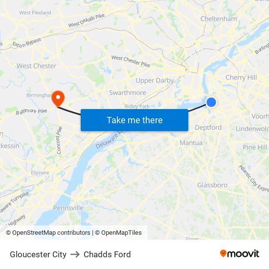 Gloucester City to Chadds Ford map