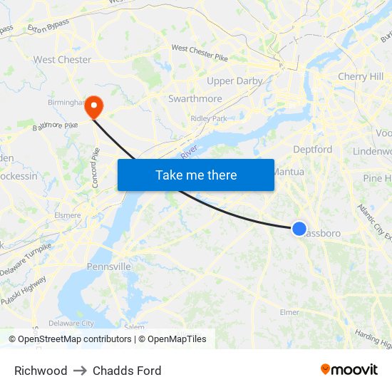 Richwood to Chadds Ford map