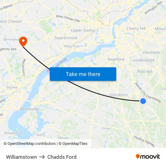 Williamstown to Chadds Ford map