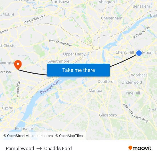Ramblewood to Chadds Ford map