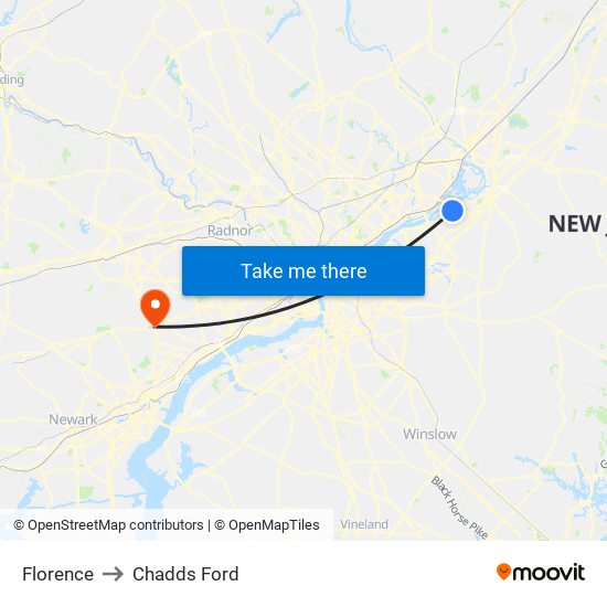 Florence to Chadds Ford map