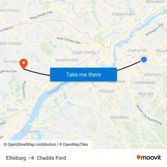 Ellisburg to Chadds Ford map