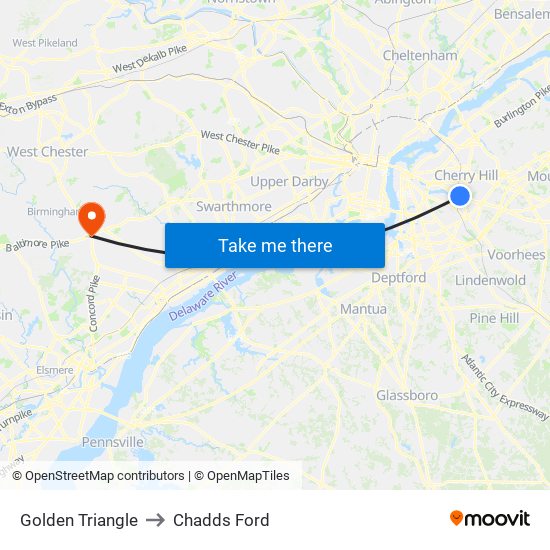 Golden Triangle to Chadds Ford map