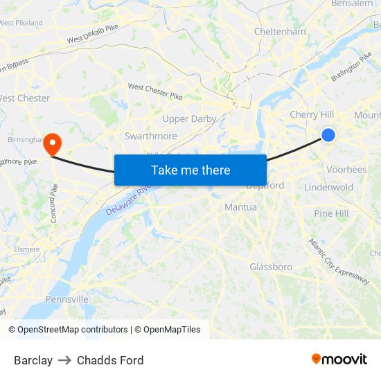 Barclay to Chadds Ford map