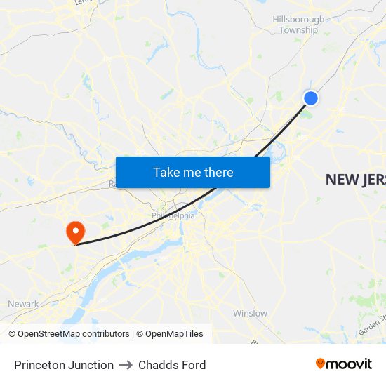 Princeton Junction to Chadds Ford map