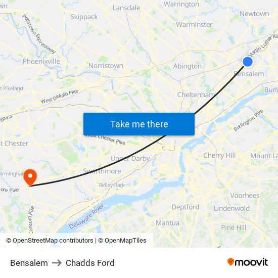 Bensalem to Chadds Ford map