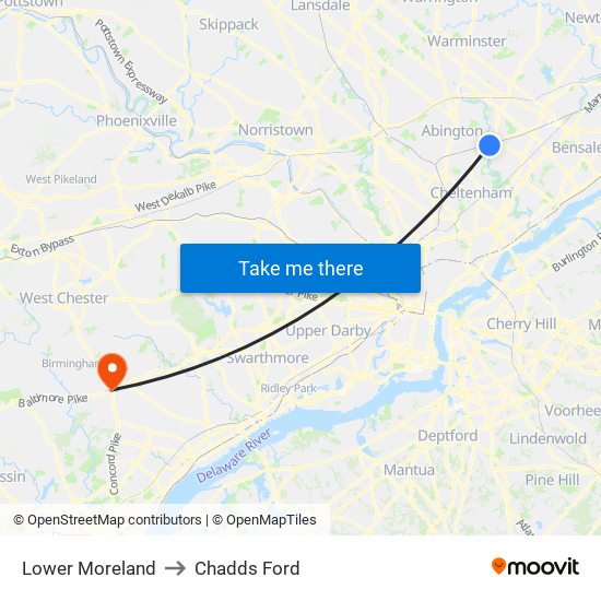 Lower Moreland to Chadds Ford map