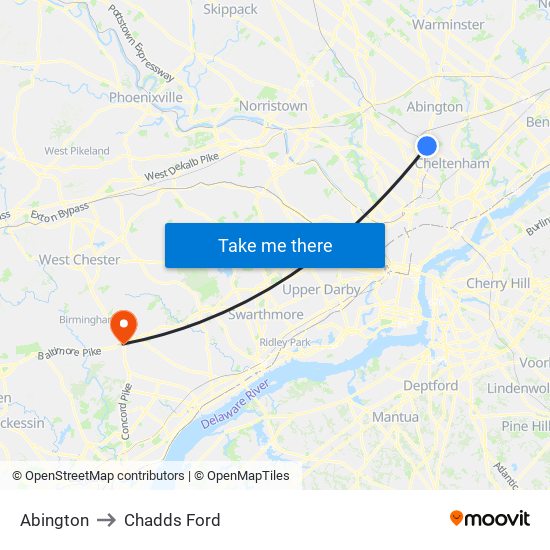 Abington to Chadds Ford map