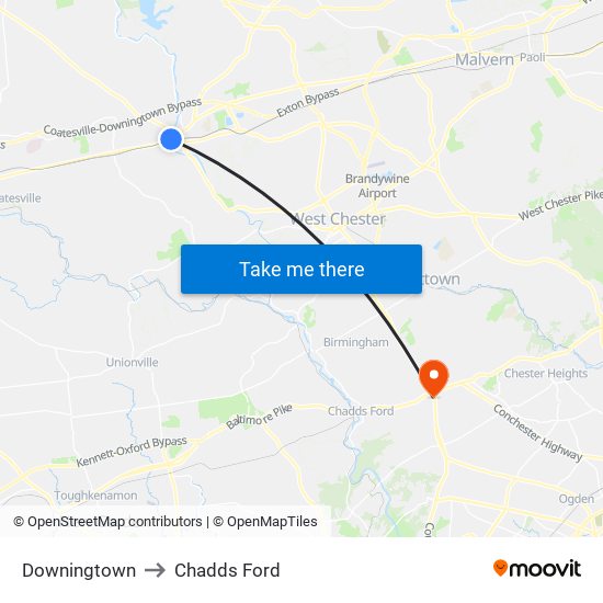 Downingtown to Chadds Ford map
