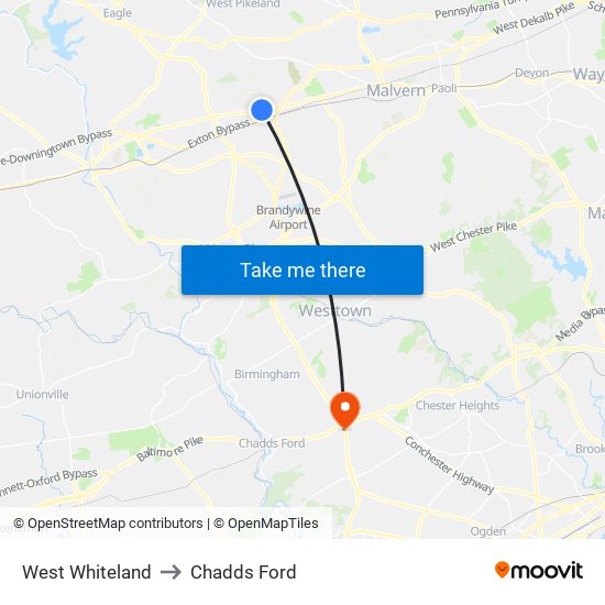 West Whiteland to Chadds Ford map