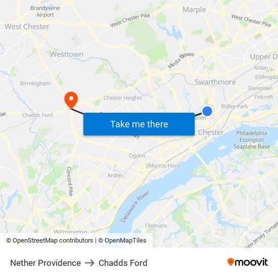 Nether Providence to Chadds Ford map