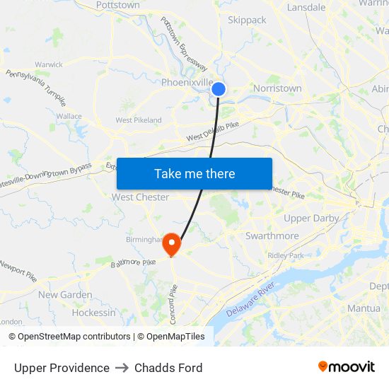 Upper Providence to Chadds Ford map