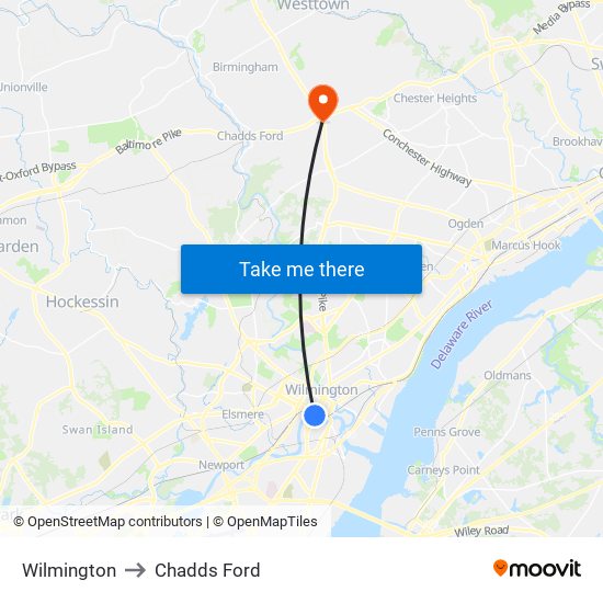 Wilmington to Chadds Ford map
