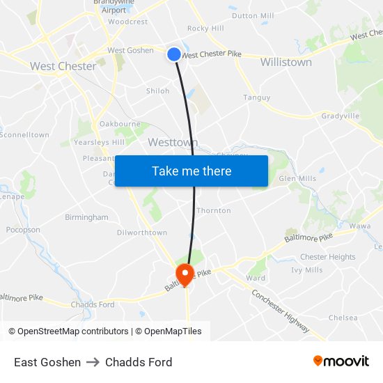 East Goshen to Chadds Ford map