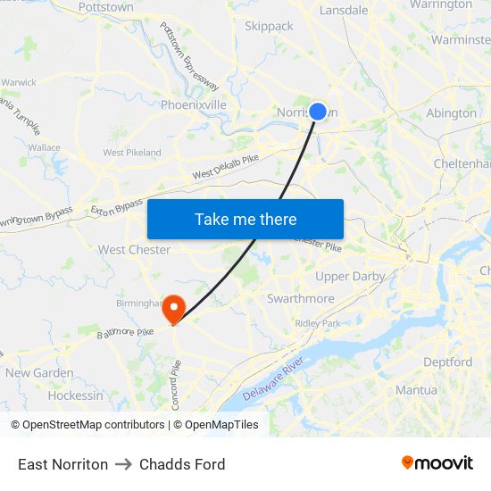 East Norriton to Chadds Ford map