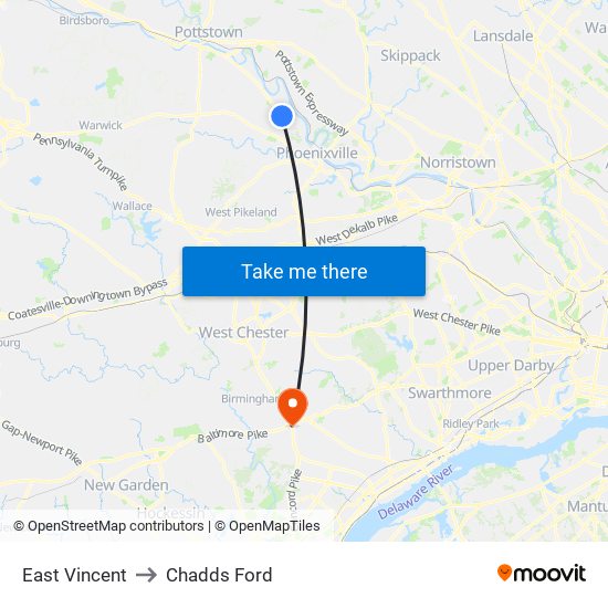 East Vincent to Chadds Ford map