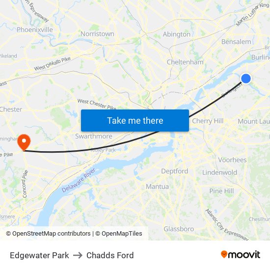 Edgewater Park to Chadds Ford map