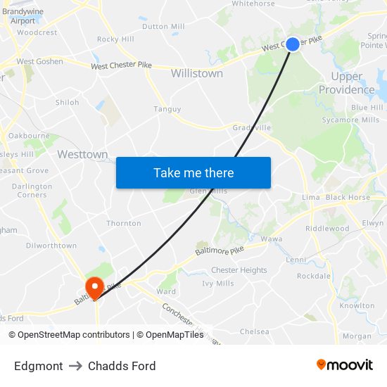 Edgmont to Chadds Ford map