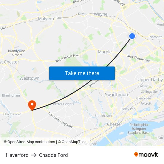 Haverford to Chadds Ford map