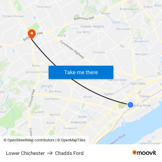 Lower Chichester to Chadds Ford map
