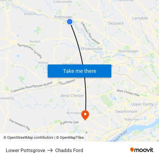 Lower Pottsgrove to Chadds Ford map