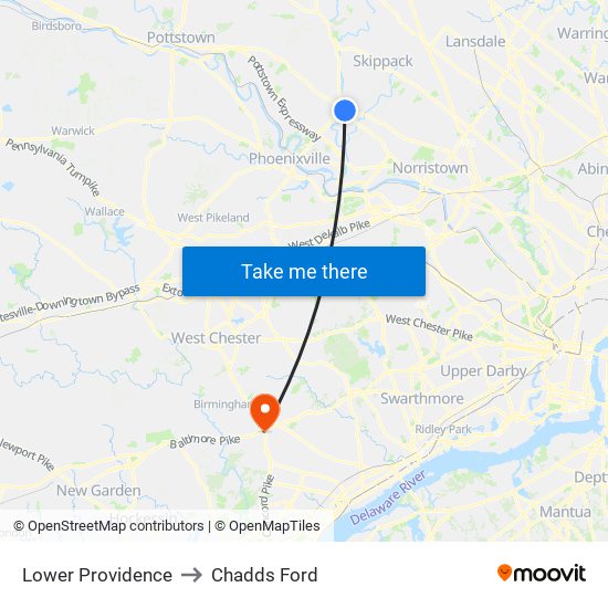 Lower Providence to Chadds Ford map