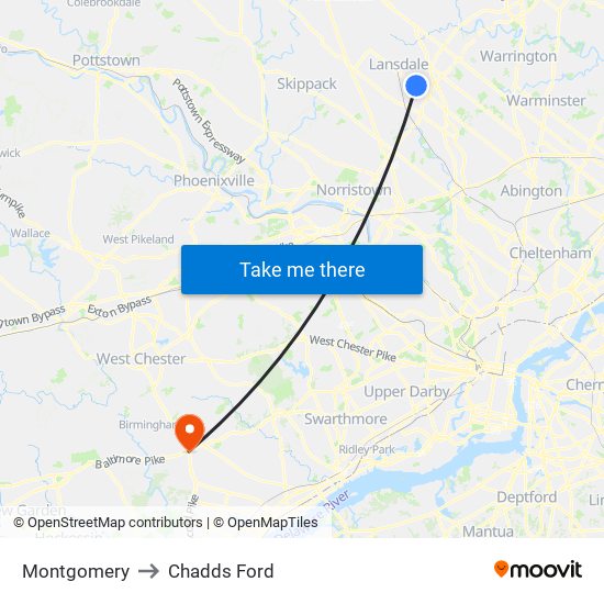 Montgomery to Chadds Ford map