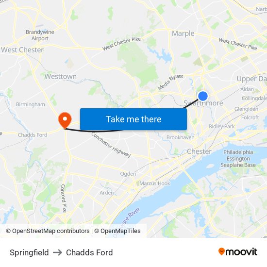Springfield to Chadds Ford map