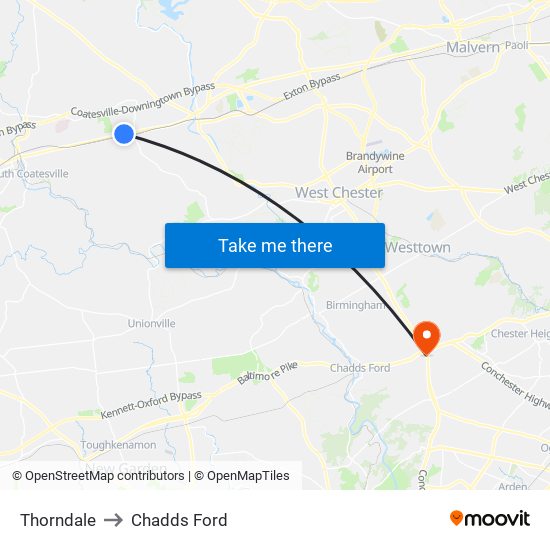 Thorndale to Chadds Ford map