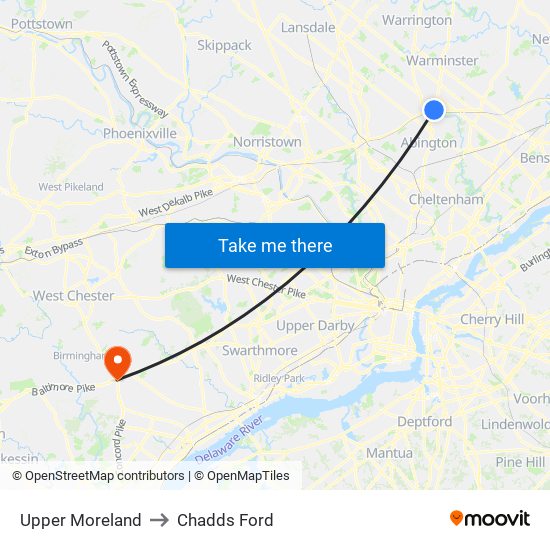 Upper Moreland to Chadds Ford map