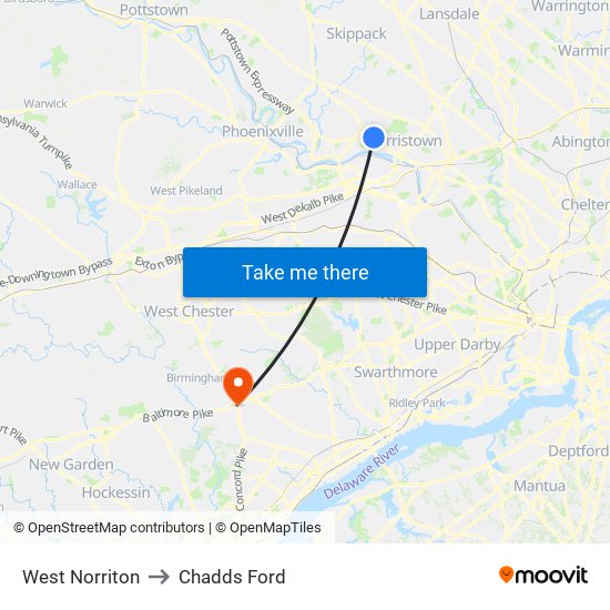 West Norriton to Chadds Ford map