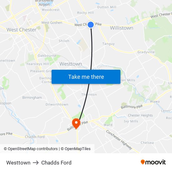 Westtown to Chadds Ford map