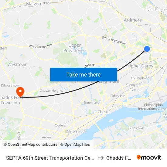 SEPTA 69th Street Transportation Center to Chadds Ford map