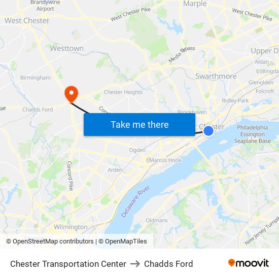 Chester Transportation Center to Chadds Ford map
