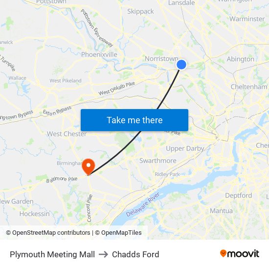 Plymouth Meeting Mall to Chadds Ford map