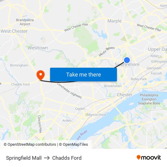 Springfield Mall to Chadds Ford map