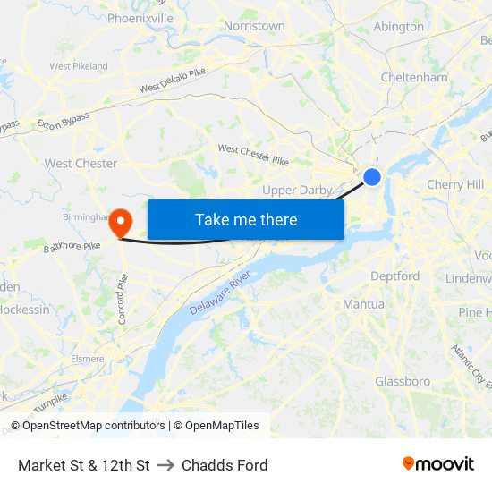 Market St & 12th St to Chadds Ford map