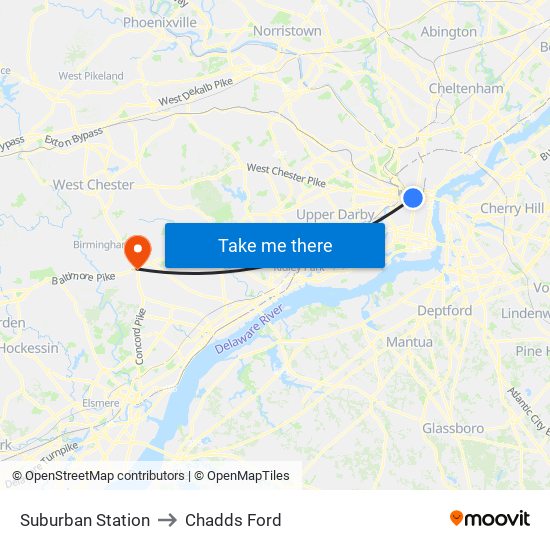 Suburban Station to Chadds Ford map