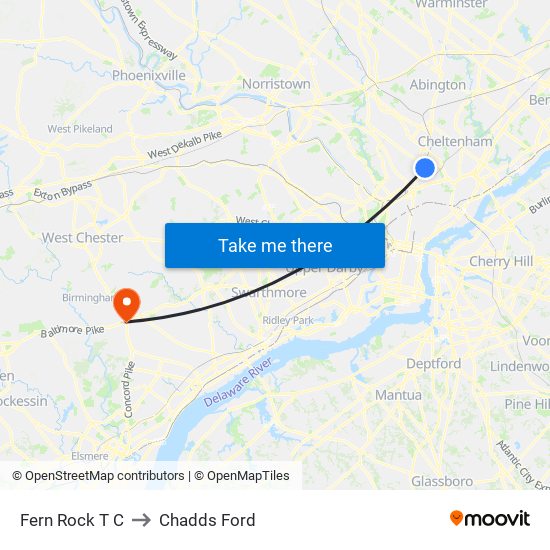 Fern Rock T C to Chadds Ford map
