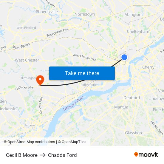 Cecil B Moore to Chadds Ford map