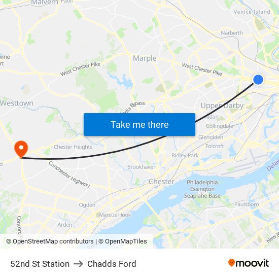 52nd St Station to Chadds Ford map
