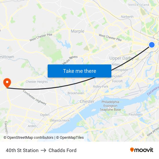 40th St Station to Chadds Ford map