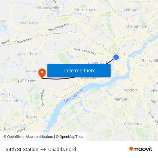 34th St Station to Chadds Ford map