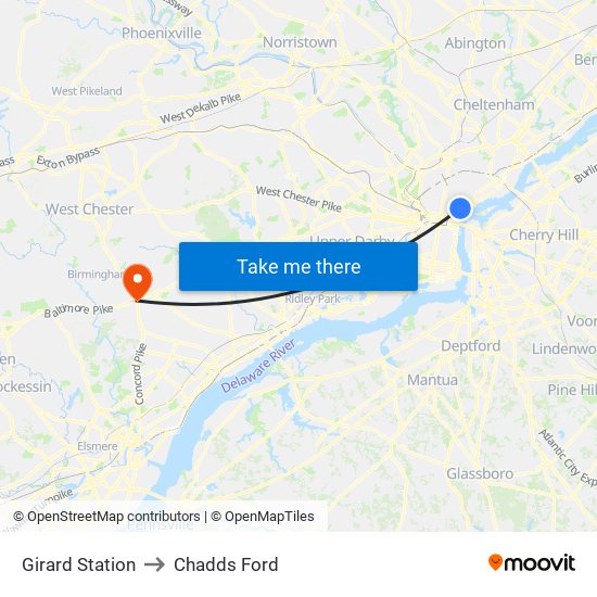 Girard Station to Chadds Ford map