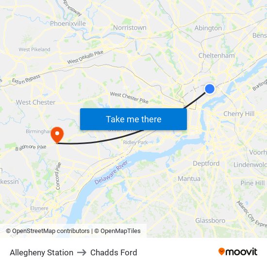 Allegheny Station to Chadds Ford map