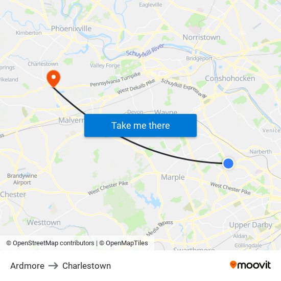 Ardmore to Charlestown map